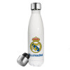 Real Madrid CF, Μεταλλικό παγούρι θερμός Λευκό (Stainless steel), διπλού τοιχώματος, 500ml