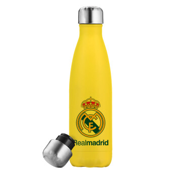 Real Madrid CF, Μεταλλικό παγούρι θερμός Κίτρινος (Stainless steel), διπλού τοιχώματος, 500ml