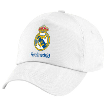 Real Madrid CF, Καπέλο παιδικό Baseball, 100% Βαμβακερό Twill, Λευκό (ΒΑΜΒΑΚΕΡΟ, ΠΑΙΔΙΚΟ, UNISEX, ONE SIZE)