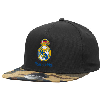 Real Madrid CF, Καπέλο Ενηλίκων Flat Snapback Μαύρο/Παραλαγή, (100% ΒΑΜΒΑΚΕΡΟ, ΕΝΗΛΙΚΩΝ, UNISEX, ONE SIZE)