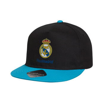 Real Madrid CF, Καπέλο παιδικό Flat Snapback, Μαύρο/Μπλε (100% ΒΑΜΒΑΚΕΡΟ, ΠΑΙΔΙΚΟ, UNISEX, ONE SIZE)