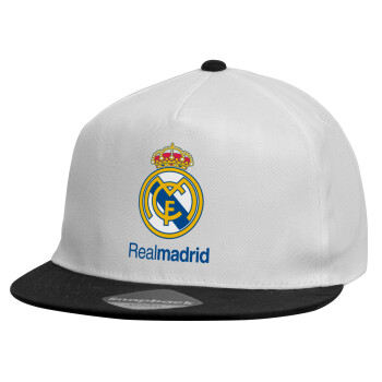 Real Madrid CF, Καπέλο παιδικό Flat Snapback, Λευκό (100% ΒΑΜΒΑΚΕΡΟ, ΠΑΙΔΙΚΟ, UNISEX, ONE SIZE)