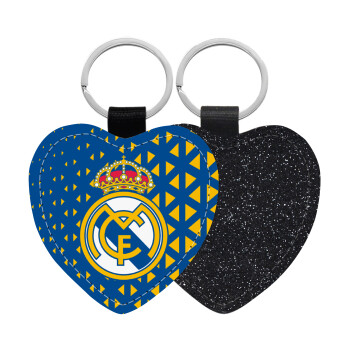 Real Madrid CF, Μπρελόκ PU δερμάτινο glitter καρδιά ΜΑΥΡΟ