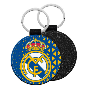 Real Madrid CF, Μπρελόκ Δερματίνη, στρογγυλό ΜΑΥΡΟ (5cm)