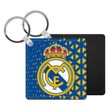 Real Madrid CF, Μπρελόκ Δερματίνη, τετράγωνο ΜΑΥΡΟ (5x5cm)