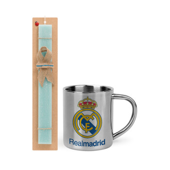 Real Madrid CF, Easter Set, metallic thermal cup (300ml) & aromatic flat Easter candle (30cm) (TURQUOISE)