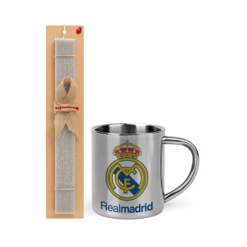 Real Madrid CF, Easter Set, metallic thermal cup (300ml) & Easter aromatic flat candle (30cm) (GRAY)