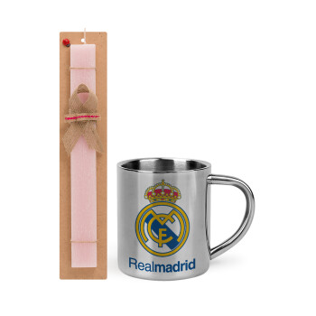 Real Madrid CF, Πασχαλινό Σετ, μεταλλική κούπα θερμό (300ml) & πασχαλινή λαμπάδα αρωματική πλακέ (30cm) (ΡΟΖ)