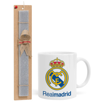 Real Madrid CF, Πασχαλινή Λαμπάδα με Κούπα κεραμική (330ml) & κερί αρωματικό πλακέ (30cm) (ΓΚΡΙ)