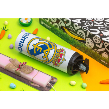 Real Madrid CF, Πασχαλινή Λαμπάδα με Travel Tumbler θερμό με διπλό καπάκι (600ml, BPA free) & κερί αρωματικό πλακέ (30cm) (ΡΟΖ)