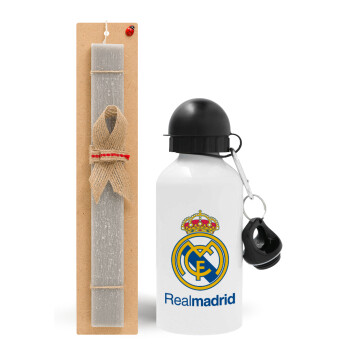 Real Madrid CF, Πασχαλινό Σετ, παγούρι μεταλλικό  αλουμινίου (500ml) & πασχαλινή λαμπάδα αρωματική πλακέ (30cm) (ΓΚΡΙ)