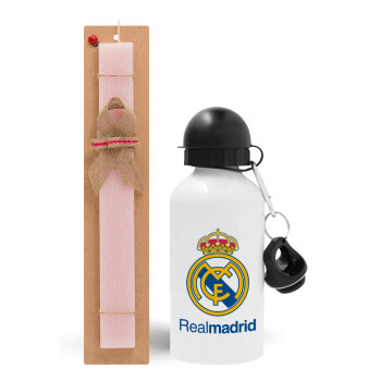 Real Madrid CF, Easter Set, metallic aluminum bottle (500ml) & aromatic flat Easter candle (30cm) (PINK)