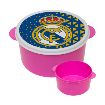 Real Madrid CF, ΡΟΖ παιδικό δοχείο φαγητού (lunchbox) πλαστικό (BPA-FREE) Lunch Βox M16 x Π16 x Υ8cm