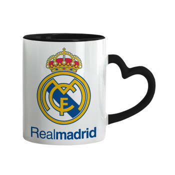 Real Madrid CF, Κούπα καρδιά χερούλι μαύρη, κεραμική, 330ml