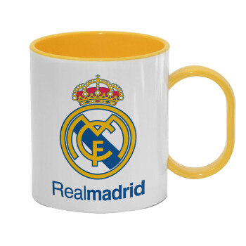 Real Madrid CF, Κούπα (πλαστική) (BPA-FREE) Polymer Κίτρινη για παιδιά, 330ml