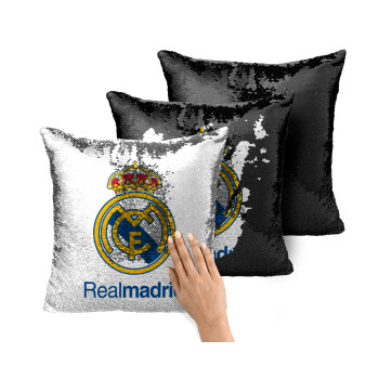 Real Madrid CF, Μαξιλάρι καναπέ Μαγικό Μαύρο με πούλιες 40x40cm περιέχεται το γέμισμα