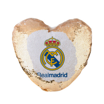 Real Madrid CF, Μαξιλάρι καναπέ καρδιά Μαγικό Χρυσό με πούλιες 40x40cm περιέχεται το  γέμισμα