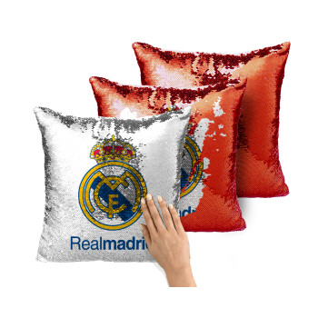 Real Madrid CF, Μαξιλάρι καναπέ Μαγικό Κόκκινο με πούλιες 40x40cm περιέχεται το γέμισμα