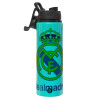 Metallic water bottle with safety lid, 850ml aluminum