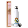 Easter Set, metallic stainless steel water bottle (750ml) & scented flat Easter candle (30cm) (PINK)