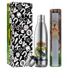 Easter Set, metallic stainless thermos flask (500ml) & scented flat Easter candle (30cm) (GRAY)