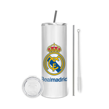 Real Madrid CF, Eco friendly ποτήρι θερμό (tumbler) από ανοξείδωτο ατσάλι 600ml, με μεταλλικό καλαμάκι & βούρτσα καθαρισμού
