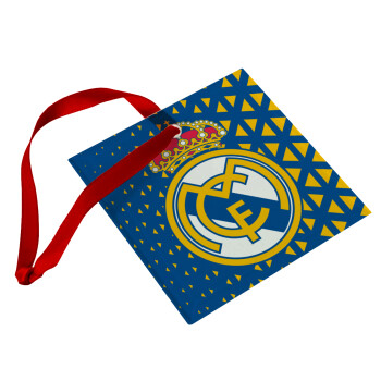 Real Madrid CF, Χριστουγεννιάτικο στολίδι γυάλινο τετράγωνο 9x9cm