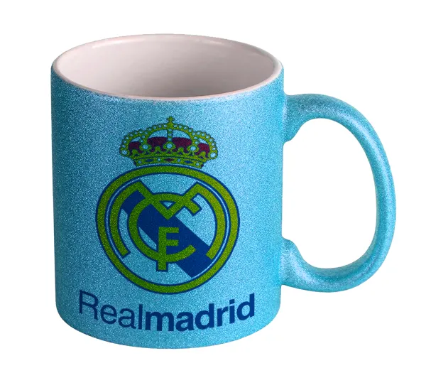 Real Madrid CF — Light blue glitter mug that sparkles, ceramic, 330ml