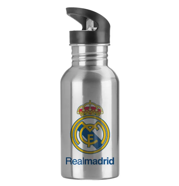 Real Madrid CF — Παγούρι νερού Ασημένιο με καλαμάκι, ανοξείδωτο ατσάλι 600ml