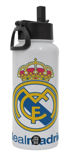 Real Madrid CF — Metal mug thermo White with Straw and Spout Lid (Stainless steel), double wall, 950ml
