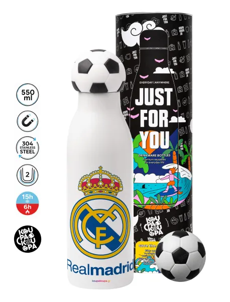 Real Madrid CF — Μπάλα ποδοσφαίρου μεταλλικό παγούρι θερμός, διπλού τοιχώματος, 550ml