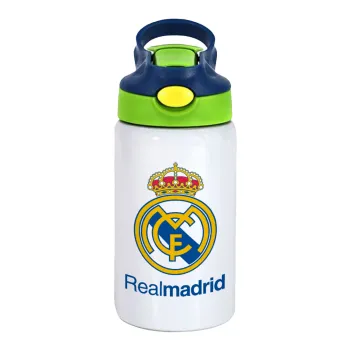 Real Madrid CF, Children's hot water bottle, stainless steel, with safety straw, green, blue (350ml)
