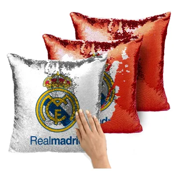Real Madrid CF, Μαξιλάρι καναπέ Μαγικό Κόκκινο με πούλιες 40x40cm περιέχεται το γέμισμα