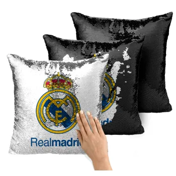 Real Madrid CF, Μαξιλάρι καναπέ Μαγικό Μαύρο με πούλιες 40x40cm περιέχεται το γέμισμα