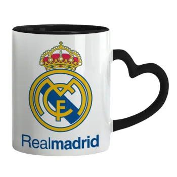 Real Madrid CF, Κούπα καρδιά χερούλι μαύρη, κεραμική, 330ml