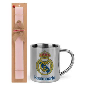 Real Madrid CF, Easter Set, metallic thermal cup (300ml) & aromatic flat Easter candle (30cm) (PINK)