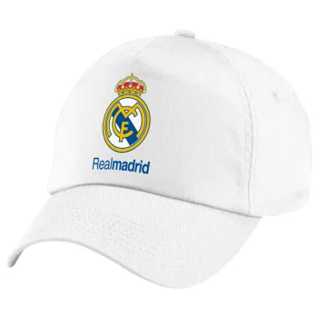 Real Madrid CF, Καπέλο παιδικό Baseball, 100% Βαμβακερό Twill, Λευκό (ΒΑΜΒΑΚΕΡΟ, ΠΑΙΔΙΚΟ, UNISEX, ONE SIZE)