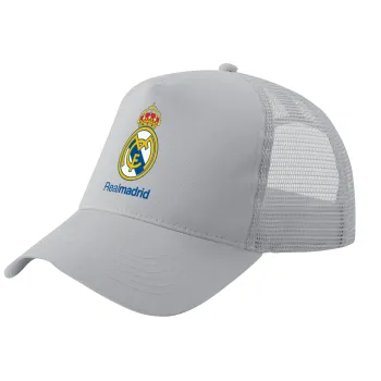 Real Madrid CF, Καπέλο Trucker με Δίχτυ, ΓΚΡΙ, (ΒΑΜΒΑΚΕΡΟ, ΠΑΙΔΙΚΟ, UNISEX, ONE SIZE)