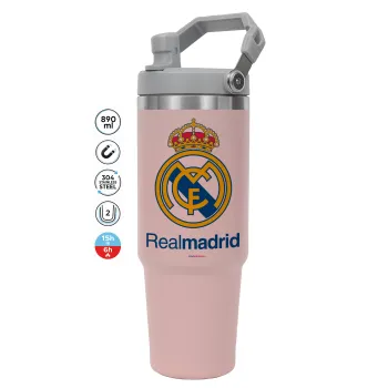 Real Madrid CF, Pink color, 890ml (30oz) stainless Steel Tumbler with Handle