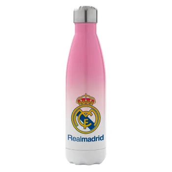 Real Madrid CF, Μεταλλικό παγούρι θερμός Ροζ/Λευκό (Stainless steel), διπλού τοιχώματος, 500ml