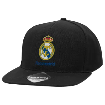 Real Madrid CF, Καπέλο Ενηλίκων Flat Snapback Μαύρο, (100% ΒΑΜΒΑΚΕΡΟ TWILL, ΕΝΗΛΙΚΩΝ, UNISEX, ONE SIZE)