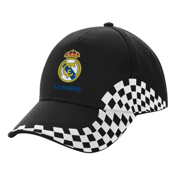 Real Madrid CF, Καπέλο Ενηλίκων Ultimate ΜΑΥΡΟ RACING, (100% ΒΑΜΒΑΚΕΡΟ DRILL, ΕΝΗΛΙΚΩΝ, UNISEX, ONE SIZE)