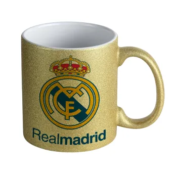 Real Madrid CF, Κούπα Χρυσή Glitter που γυαλίζει, κεραμική, 330ml