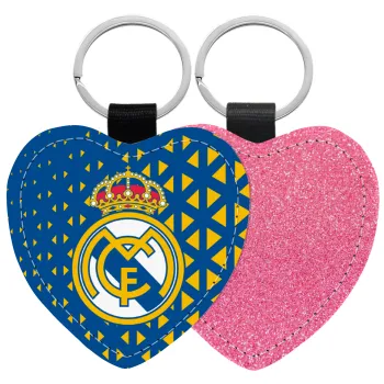 Real Madrid CF, Μπρελόκ PU δερμάτινο glitter καρδιά ΡΟΖ