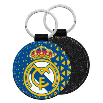 Real Madrid CF, Μπρελόκ Δερματίνη, στρογγυλό ΜΑΥΡΟ (5cm)