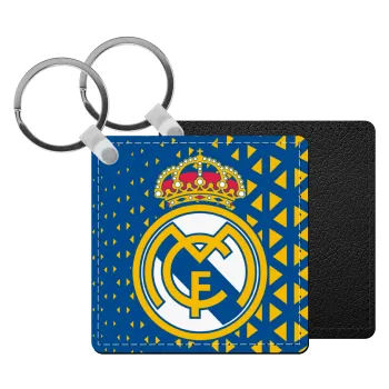 Real Madrid CF, Μπρελόκ Δερματίνη, τετράγωνο ΜΑΥΡΟ (5x5cm)