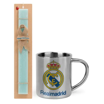 Real Madrid CF, Easter Set, metallic thermal cup (300ml) & aromatic flat Easter candle (30cm) (TURQUOISE)