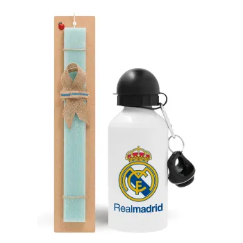 Real Madrid CF, Easter Set, metallic aluminum water bottle (500ml) & scented flat candle (30cm) (TURQUOISE)