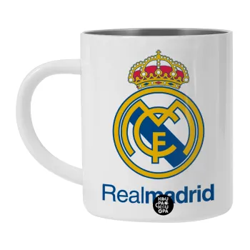 Real Madrid CF, Λευκή Ανοξείδωτη Μεταλλική Κούπα 450ml - Διπλού Τοιχώματος 