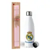 Easter Set, metallic stainless steel water bottle (750ml) & scented flat Easter candle (30cm) (PINK)